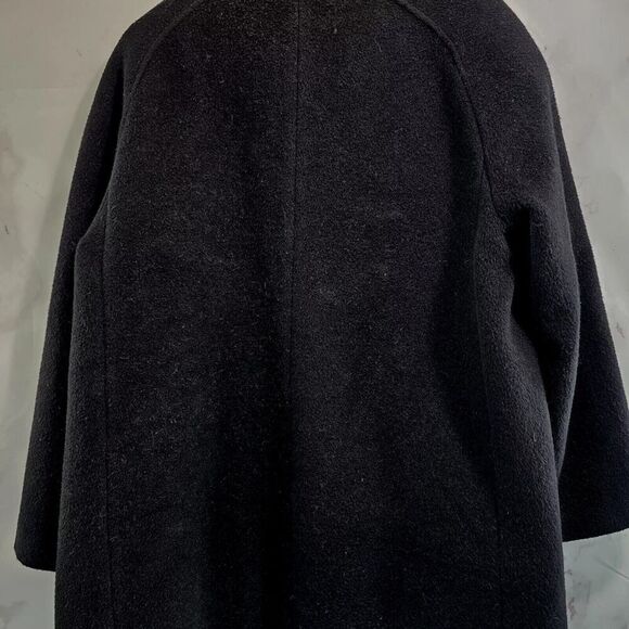 Emanuel Ungaro Coat Women Large 14 Black Wool Blend Pea Funnel Mock Neck Button - Picture 8 of 15